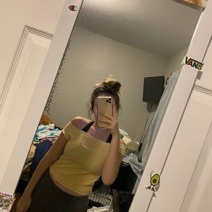 Off the shoulder striped tee.